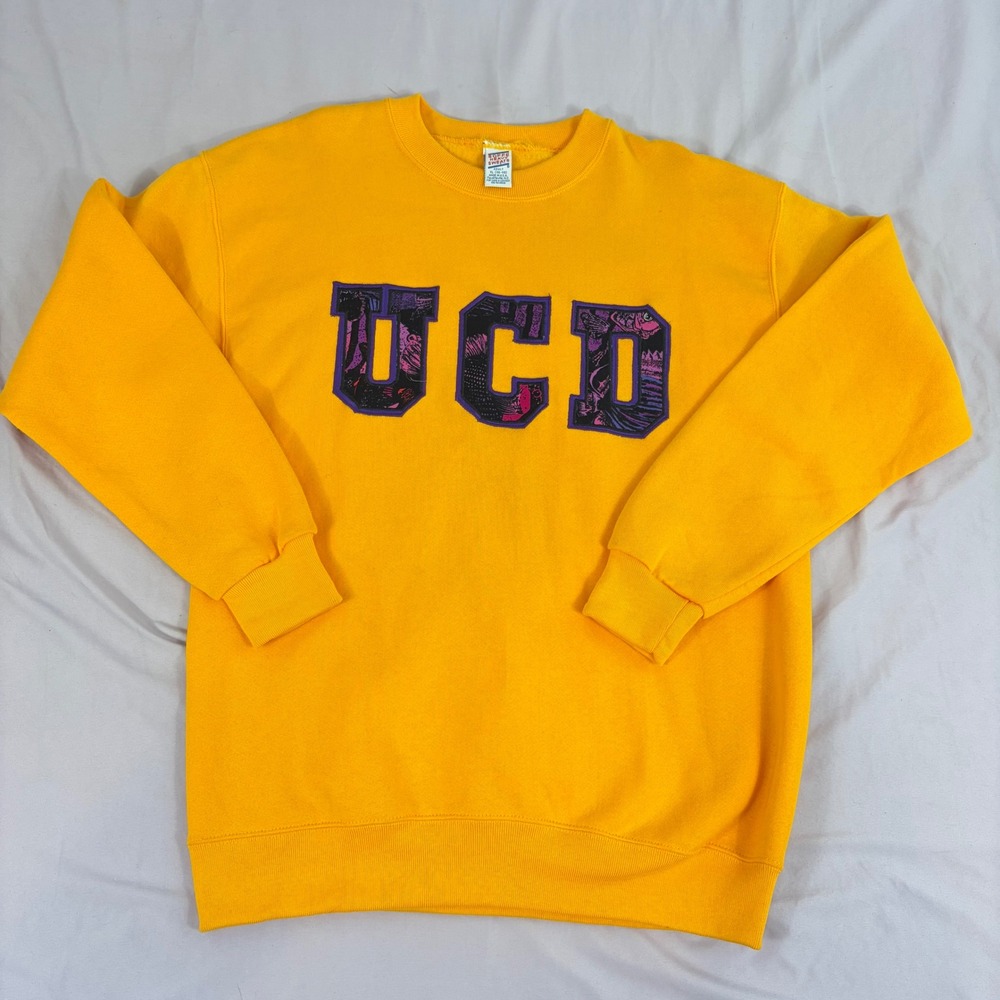 UC Davis UCD Mens Sweatshirt Yellow NCAA Collegiate‎ Vintage 90s XL Crewneck